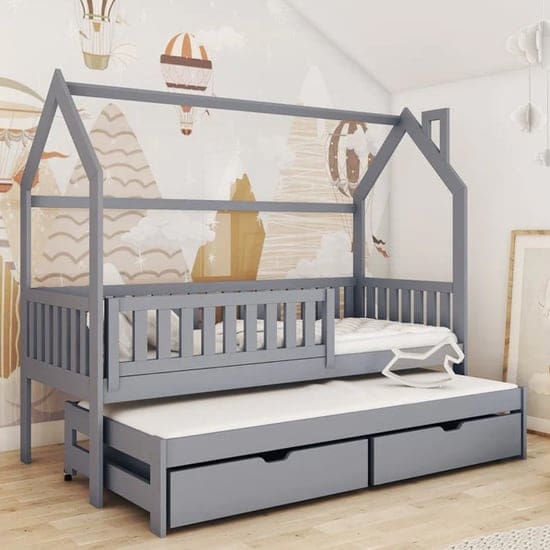 minsk trundle wooden single bed grey bonnell mattress