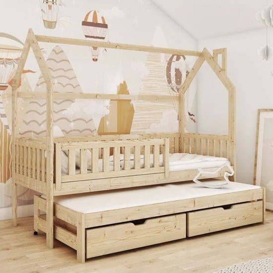 minsk trundle wooden single bed pine foam mattress