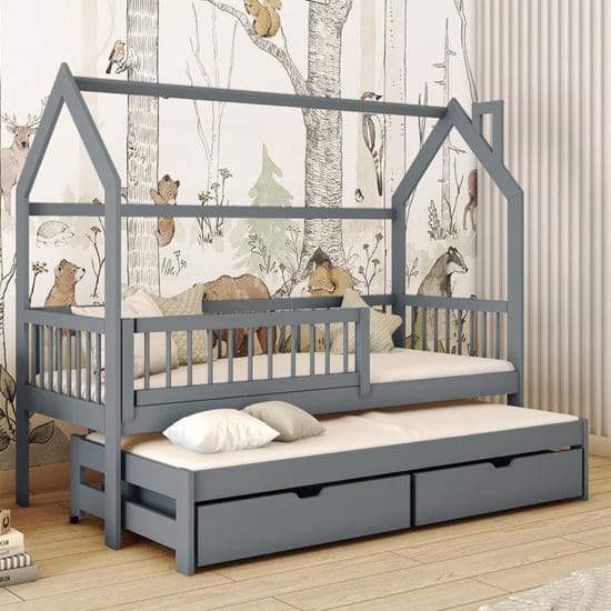 pago trundle wooden single bed graphite