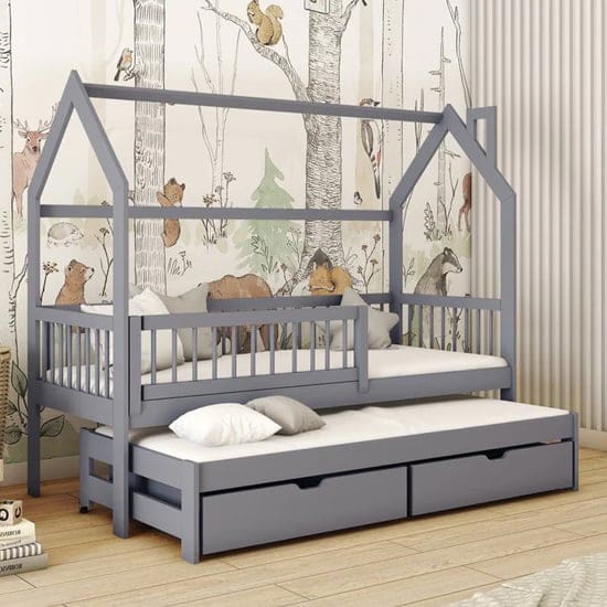 pago trundle wooden single bed grey