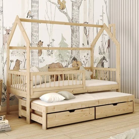 pago trundle wooden single bed pine