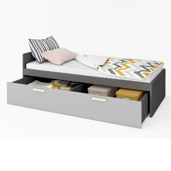 pearl kids wooden single bed drawer graphite