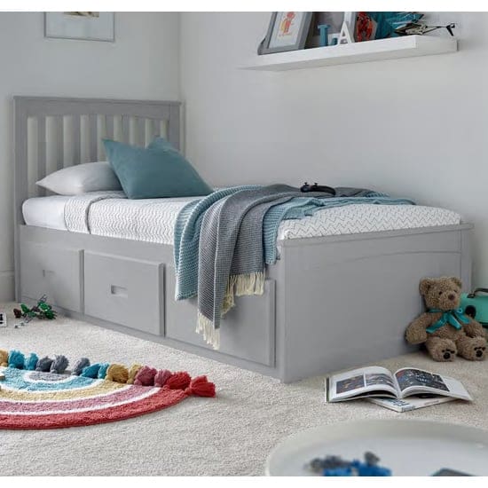 quest wooden single bed 3 drawers grey