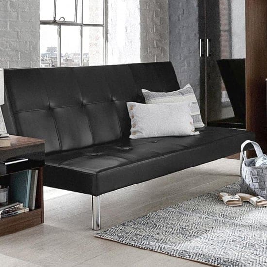 sancia pu leather sofa bed chrome legs black