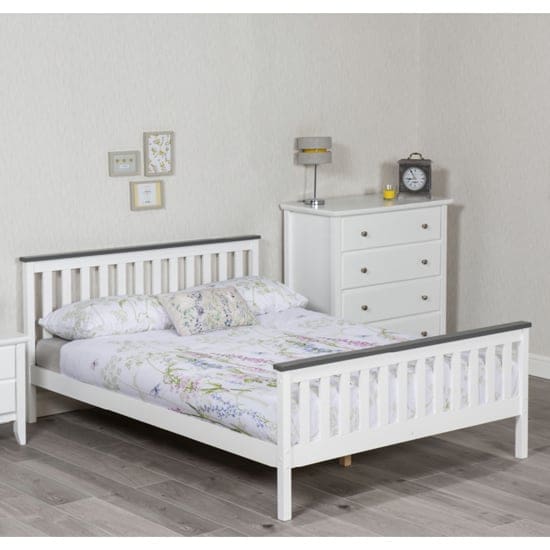 setae wooden double bed white and grey