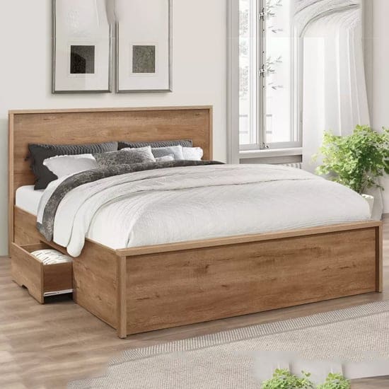 stock wooden double bed 2 drawers rustic oak