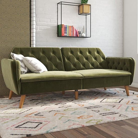 taluka memory foam velvet sofa bed wooden legs green