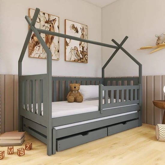 tartu trundle wooden single bed graphite