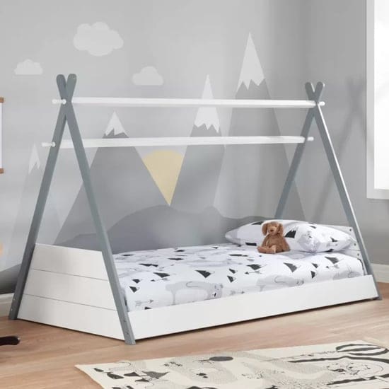 tepees wooden single bed white grey