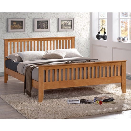 turin wooden double bed honey oak