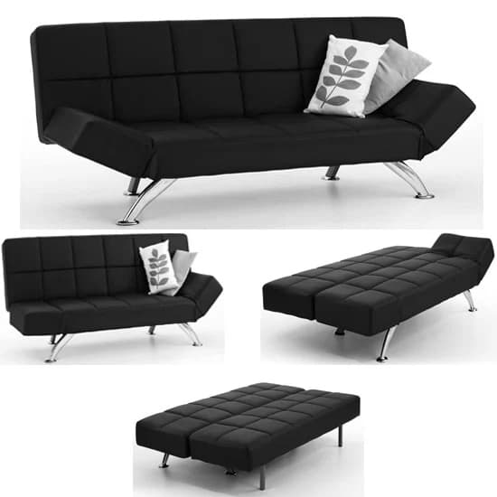 venice faux leather sofa bed black chrome metal legs1