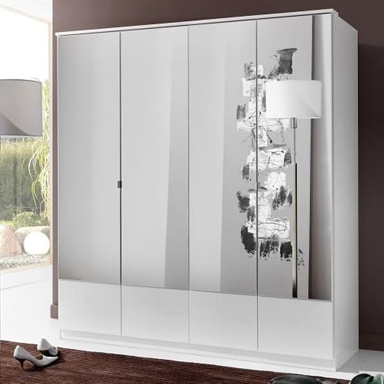 Vista Mirrored Wardrobe Large White 4 Doors