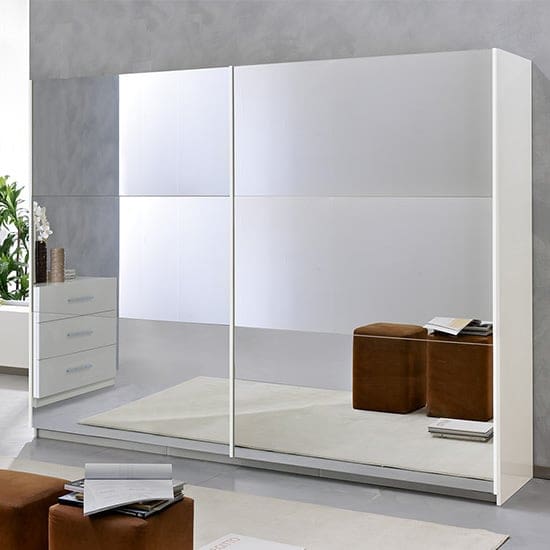 abby 2 mirrored doors wooden wardrobe white