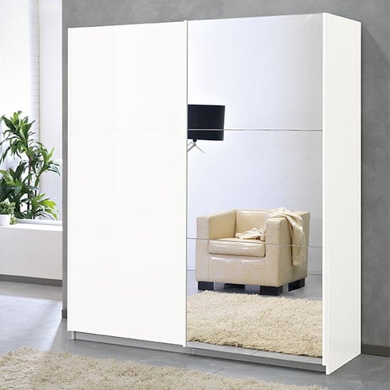 abby large mirrored wooden sliding wardrobe white