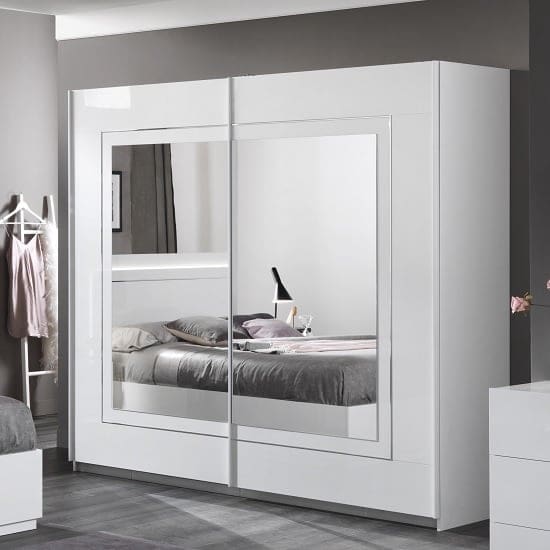 abby mirrored sliding wardrobe white gloss