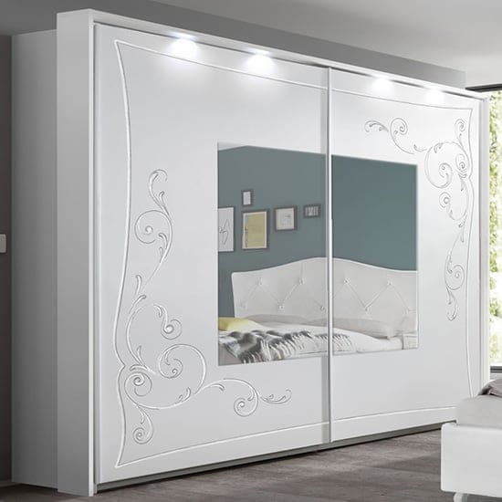 agio led mirroed wooden wardrobe serigraphed white