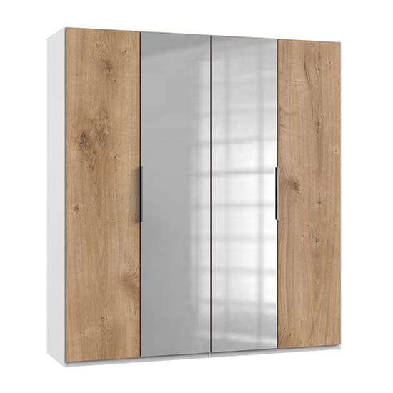 alkes mirrored wardrobe planked oak white 4 doors