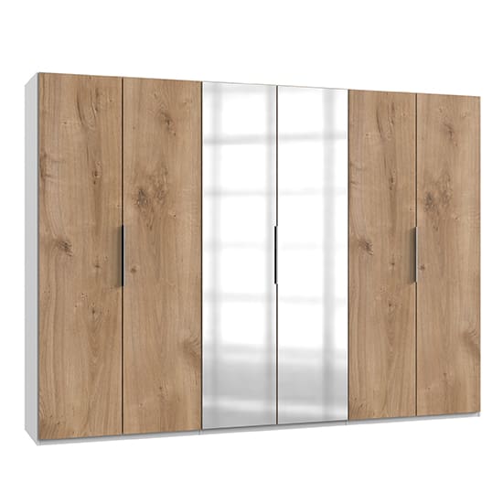 alkes mirrored wardrobe planked oak white 6 doors