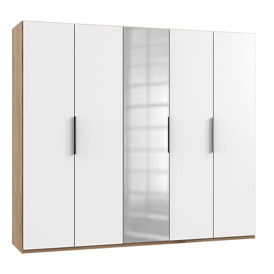 alkes mirrored wardrobe white planked oak 5 doors