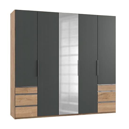 alkesia mirrored 5 door wardrobe graphite planked oak