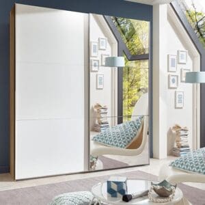 alkesia mirrored sliding door wardrobe white planked oak