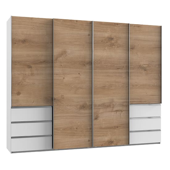 alkesia sliding 4 doors wooden wardrobe planked oak white