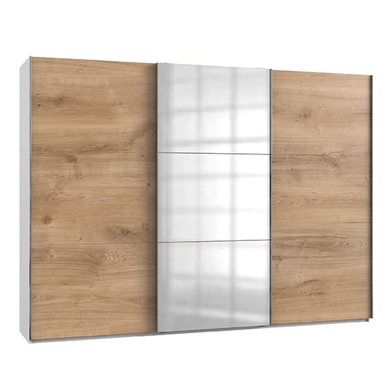 alkesu mirror sliding 3 doors wardrobe planked oak white