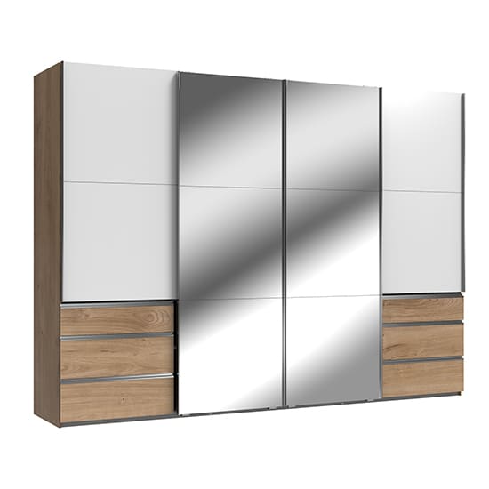 alkesu mirrored sliding 4 doors wardrobe white planked oak