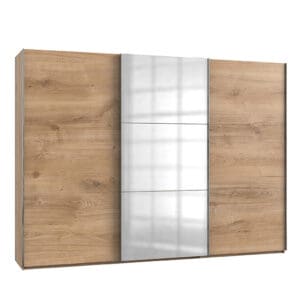 alkesu mirrored sliding door wardrobe planked oak 3 door