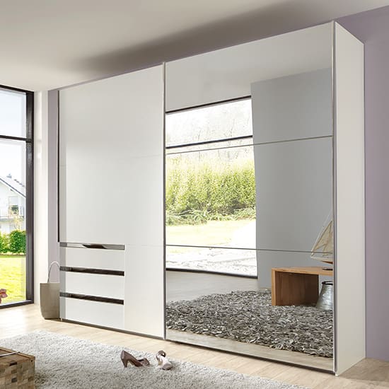 alkesu mirrored sliding door wardrobe white 3 drawers