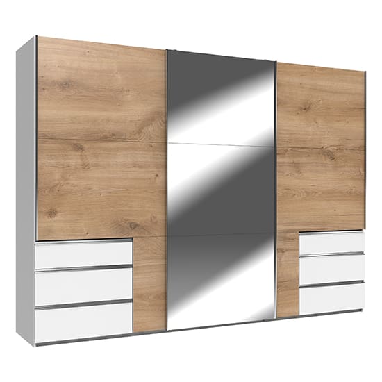 alkesu sliding 3 doors mirror wardrobe planked oak white