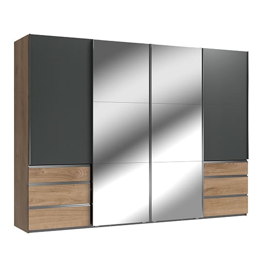 alkesu sliding 4 doors mirrore wardrobe graphite planked oak