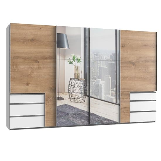 alkesu sliding 5 doors mirror wardrobe planked oak white