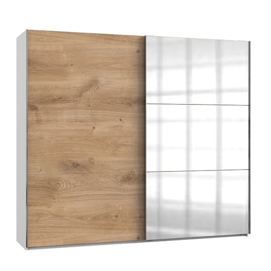 alkesu wide mirror sliding door wardrobe planked oak white