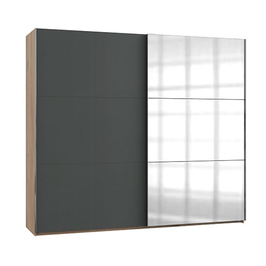 alkesu wide mirrored sliding wardrobe graphite planked oak