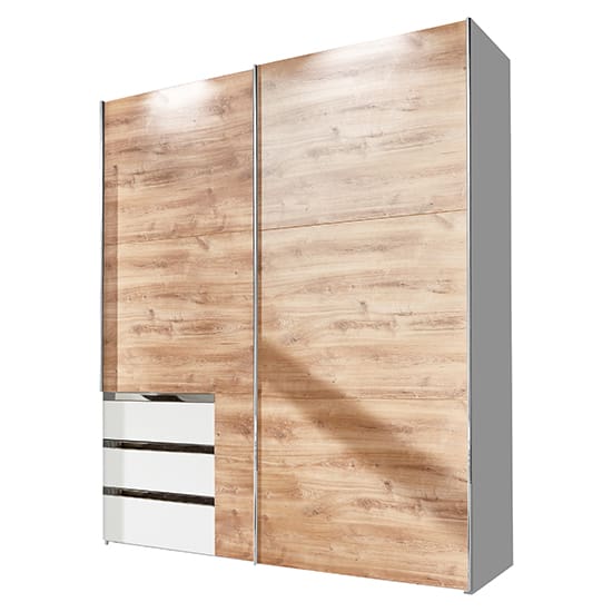 alkesu wide sliding wardrobe planked oak white 3 drawers