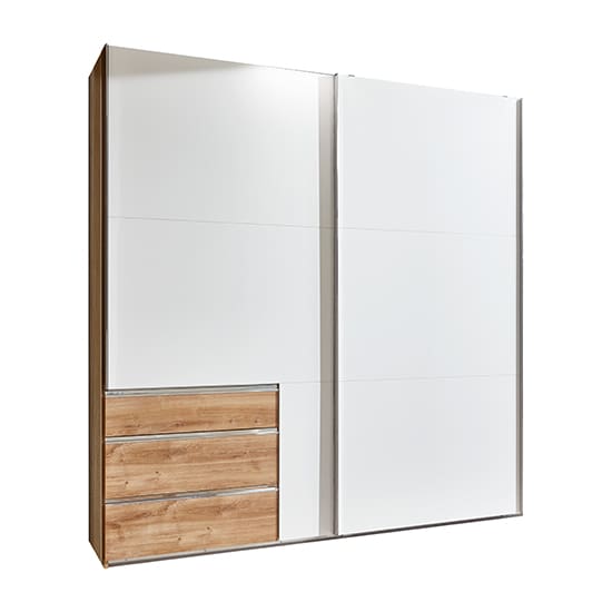 alkesu wide sliding wardrobe white planked oak 3 drawers