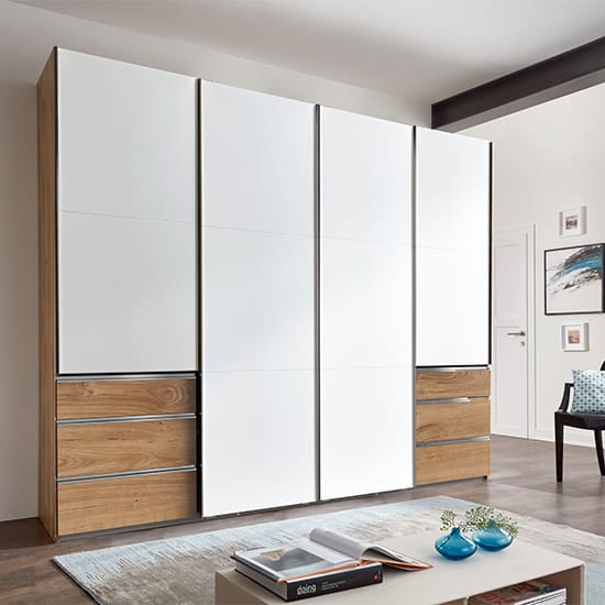 alkesu wooden sliding wardrobe white planked oak 4 doors