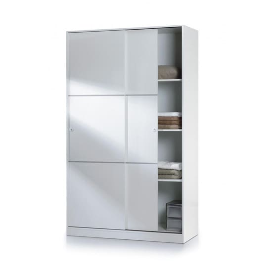 arctic wooden sliding wardrobe white shelves