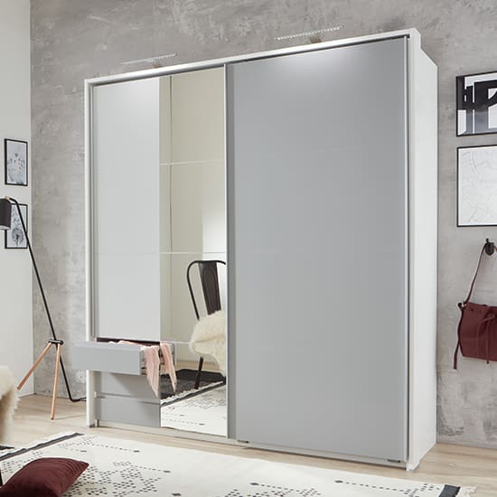 aurich sliding door wardrobe light grey and white