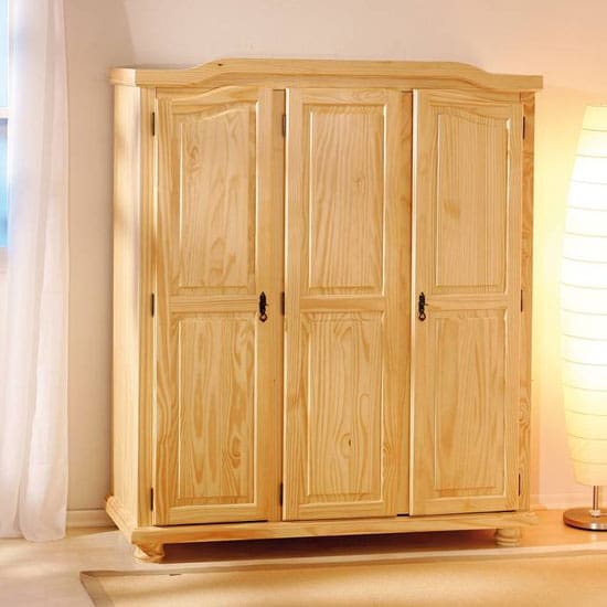 bern wooden wardrobe solid pine natural 3 doors