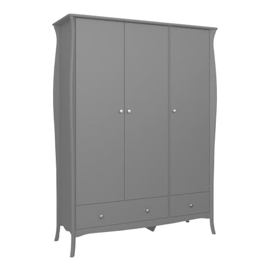 braque wooden wardrobe 3 doors 2 drawers grey