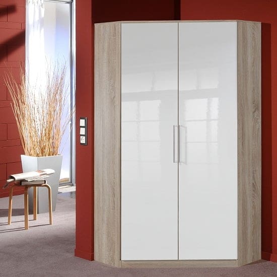 bruce corner wardrobe oak white gloss