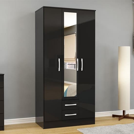 carola mirrored wardrobe black