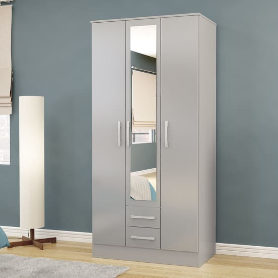 carola mirrored wardrobe grey