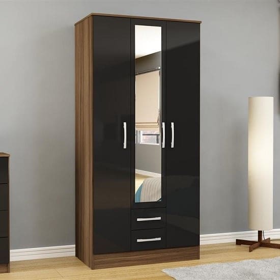 carola mirrored wardrobe walnut black