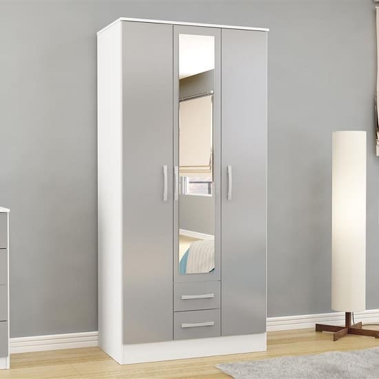 carola mirrored wardrobe white grey