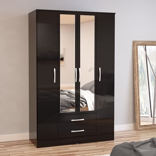 carola wide mirrored wardrobe black min