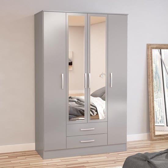 carola wide mirrored wardrobe grey