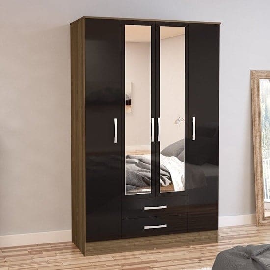 carola wide mirrored wardrobe walnut black min